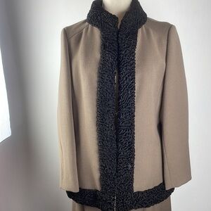 Vintage 1950's Wool Suit by Leon Frohsin Wool Suit w/ Persian Lamb Trim Sz M
